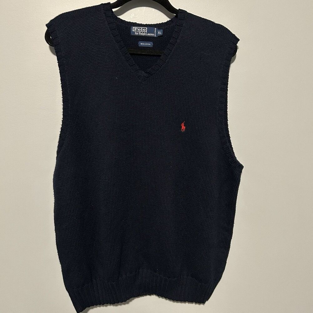 Ralph Lauren Polo Mens V Neck Sleeveless Pullover Sweater Size XL Navy Blue